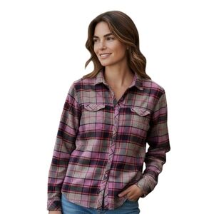 Columbia Pink and Gray Plaid Flannel Button Down Shirt
